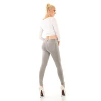 Womens skinny lightweight jeans with button fly grey