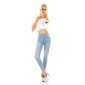 Sexy womens high waist skinny jeans with lacing blue