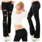 Damen Bootcut Jeans mit Netz & Gürtel Destroyed-Look Schwarz