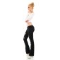 Damen Bootcut Jeans mit Netz & Gürtel Destroyed-Look Schwarz