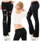 Womens bootcut jeans with mesh & belt destroyed look black UK 12 (M)