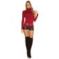 Womens fine-knitted basic sweater with turtle neck wine-red Onesize (UK 8,10,12)
