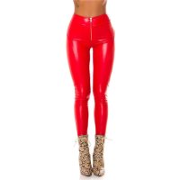 Womens high waist faux leather trousers with push-up red