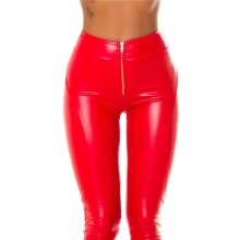 Womens high waist faux leather trousers with push-up red