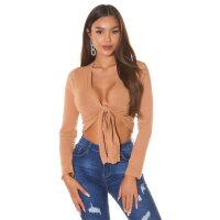 Womens long-sleeved bolero with tie front cappuccino