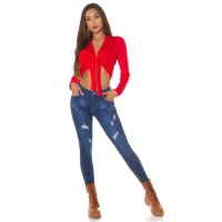 Womens long-sleeved bolero with tie front red