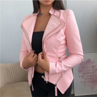 Stylish womens faux leather jacket in biker style pink