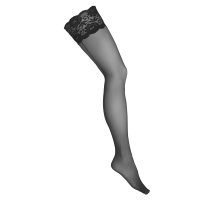 Womens hold-up stockings with back seam and wide top black UK 12/14 (L/XL)