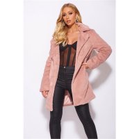 Noble womens faux fur oversize short coat antique pink UK...