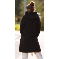 Elegant womens borg coat with hood autumn black