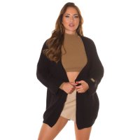 Elegant womens coarse-knit cardigan with pockets black