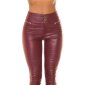 Skinny womens high waist trousers in leather look wine-red