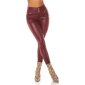 Skinny womens high waist trousers in leather look wine-red