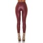 Skinny womens high waist trousers in leather look wine-red
