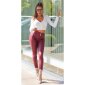 Skinny womens high waist trousers in leather look wine-red