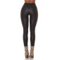Highwaist Skinny Damenhose in Leder-Optik Schwarz