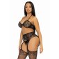 Sexy 3-tlg Leg Avenue Damen Dessous-Set mit Strass Schwarz