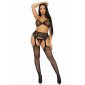 Sexy 3-tlg Leg Avenue Damen Dessous-Set mit Strass Schwarz
