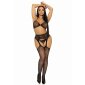 Sexy 3-tlg Leg Avenue Damen Dessous-Set mit Strass Schwarz