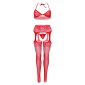 Sexy 3-tlg Leg Avenue Damen Dessous-Set mit Strass Rot