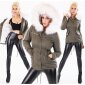 Kurzer Damen Parka Mantel Winterjacke mit Kunstfell Olivgrün
