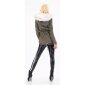 Kurzer Damen Parka Mantel Winterjacke mit Kunstfell Olivgrün