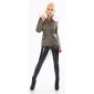 Short womens winter anorak jacket with fake fur olive-green