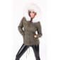 Kurzer Damen Parka Mantel Winterjacke mit Kunstfell Olivgrün