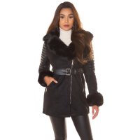 Womens winter short coat in buckskin look with faux fur...