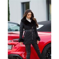 Womens winter short coat in buckskin look with faux fur black