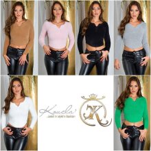 Kuschelweicher Damen Crop Pullover mit Knöpfen Cappuccino