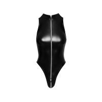 Sexy womens wet look bodysuit with 3-way zip black