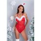Sexy womens Christmas lace bodysuit with open crotch red-white