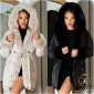Long womens winter puffer jacket with hood & fake fur black