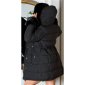 Long womens winter puffer jacket with hood & fake fur black