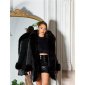 Long womens winter puffer jacket with hood & fake fur black