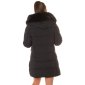 Long womens winter puffer jacket with hood & fake fur black