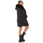 Long womens winter puffer jacket with hood & fake fur black