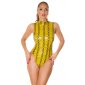 Womens wet look bodysuit with snake pattern gogo clubwear yellow UK 14 (L)