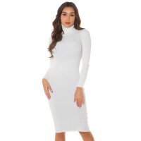 Elegantes Damen Rippstrick-Kleid mit Rollkragen Creme