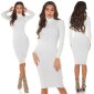 Elegantes Damen Rippstrick-Kleid mit Rollkragen Creme