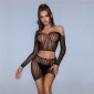 Sexy 2-tlg Damen Netz-Bodystocking Gogo Clubwear Schwarz