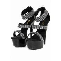 Sexy womens gogo platform high heels with rhinestones black