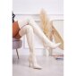 Sexy hochhackige Damen Overknee Lackstiefel Beige