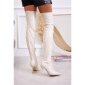Sexy hochhackige Damen Overknee Lackstiefel Beige