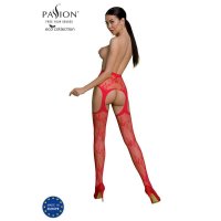 Sexy Passion Damen Netz-Strumpfhose in Straps-Optik Rot