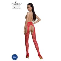 Sexy Passion Damen Fishnet-Strumpfhose in Straps-Optik Rot