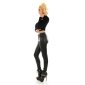 Skinny womens trousers in leather look with zips black