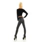 Highwaist Skinny Damenhose in Leder-Optik mit Zippern Schwarz 40 (L)