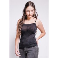 Transparent womens party strappy top with glitter black